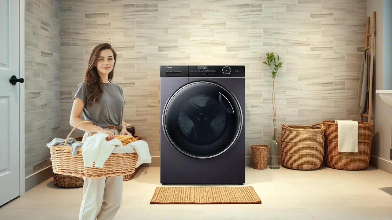 A new washing machine being delivered to a home